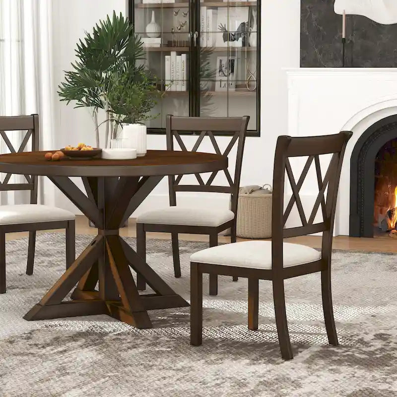 Ensemble de salle à manger en bois à dossier croisé 5 pièces Roundhill Furniture Windvale