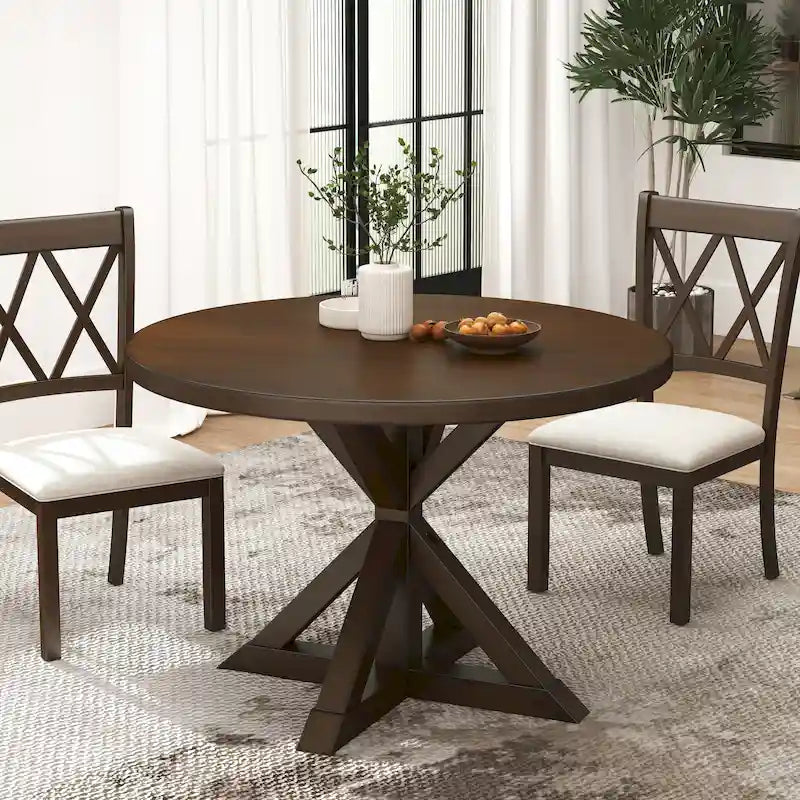 Ensemble de salle à manger en bois à dossier croisé 5 pièces Roundhill Furniture Windvale
