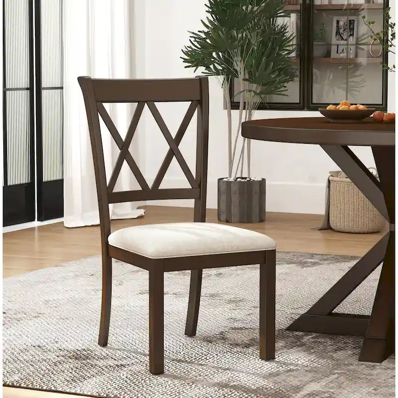Ensemble de salle à manger en bois à dossier croisé 5 pièces Roundhill Furniture Windvale