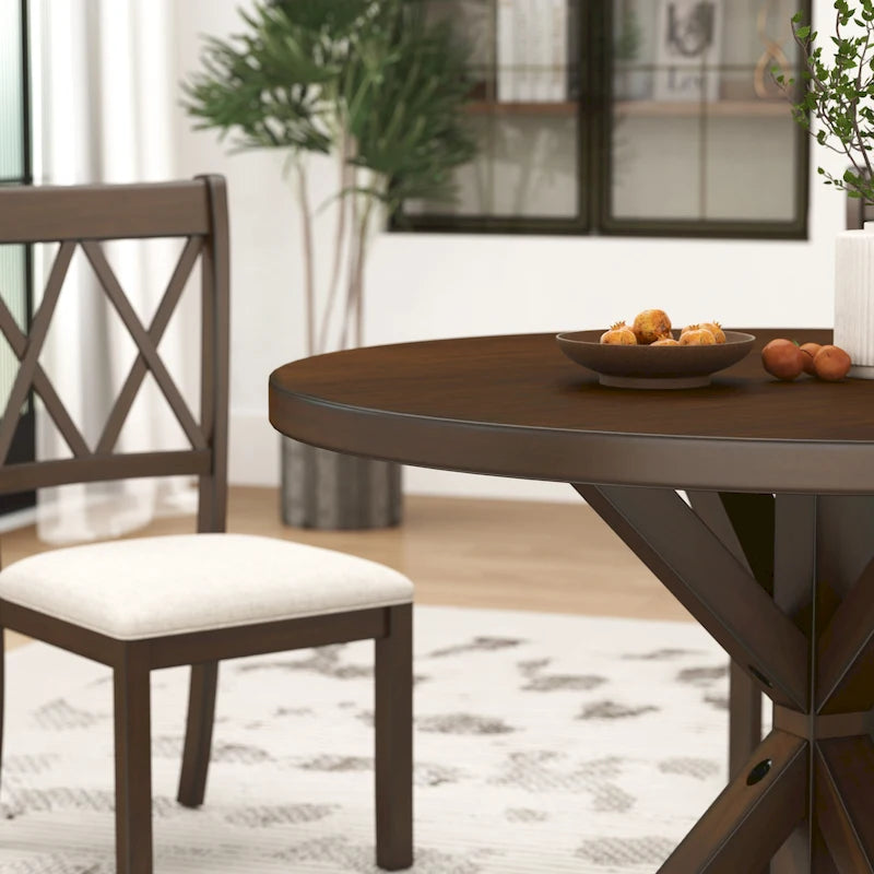Ensemble de salle à manger en bois à dossier croisé 5 pièces Roundhill Furniture Windvale