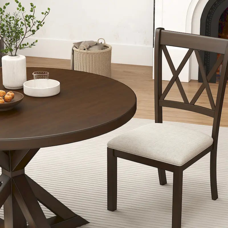 Ensemble de salle à manger en bois à dossier croisé 5 pièces Roundhill Furniture Windvale