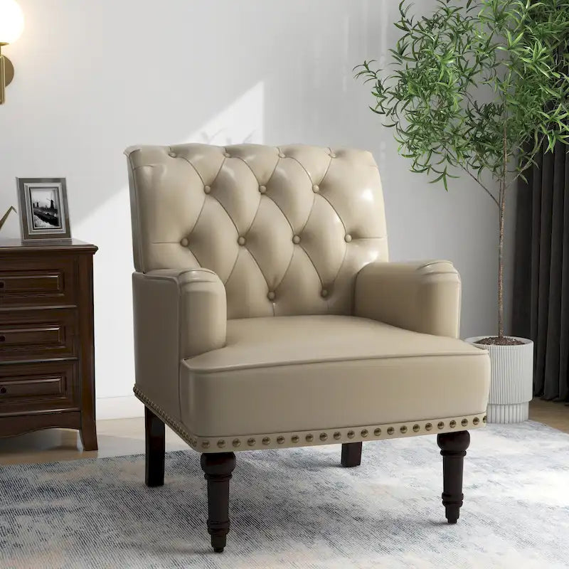 Fauteuils d'appoint capitonnés en similicuir végan avec garniture cloutée