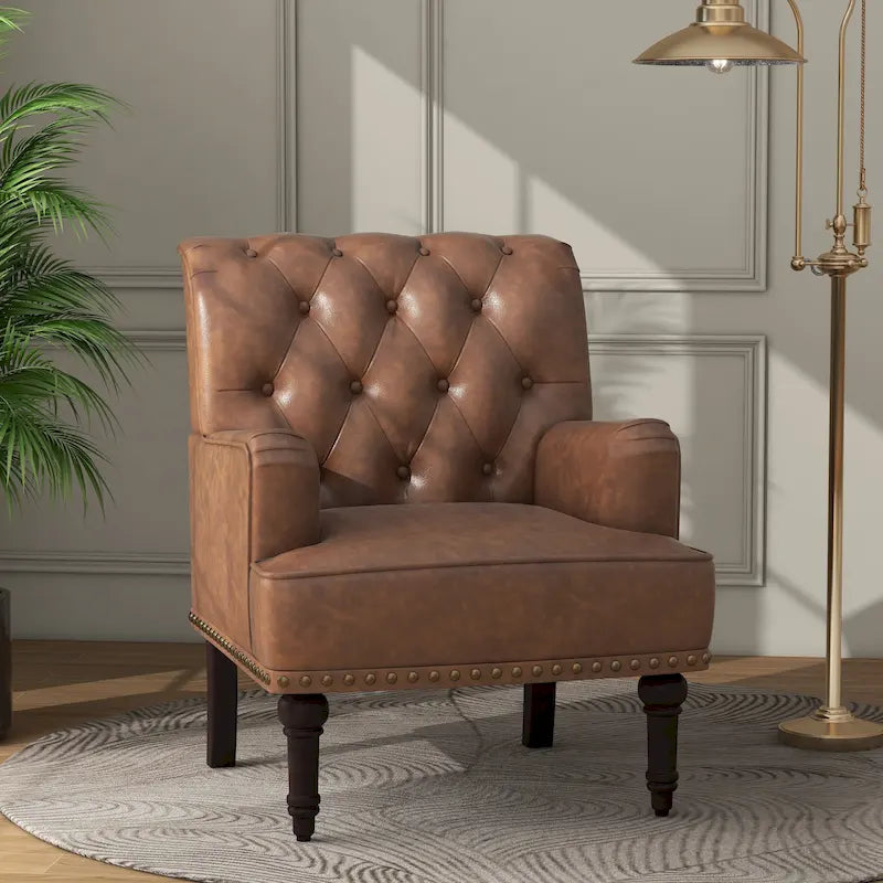Fauteuils d'appoint capitonnés en similicuir végan avec garniture cloutée