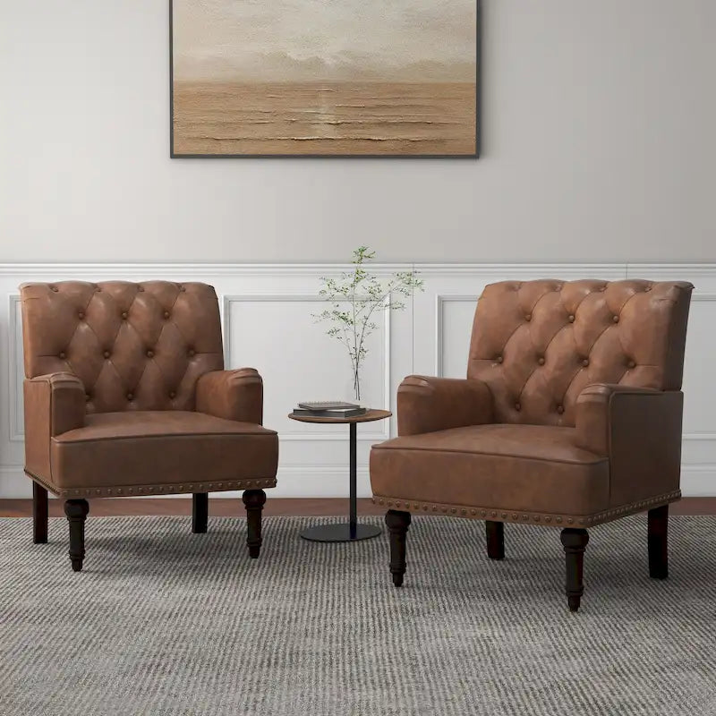 Fauteuils d'appoint capitonnés en similicuir végan avec garniture cloutée