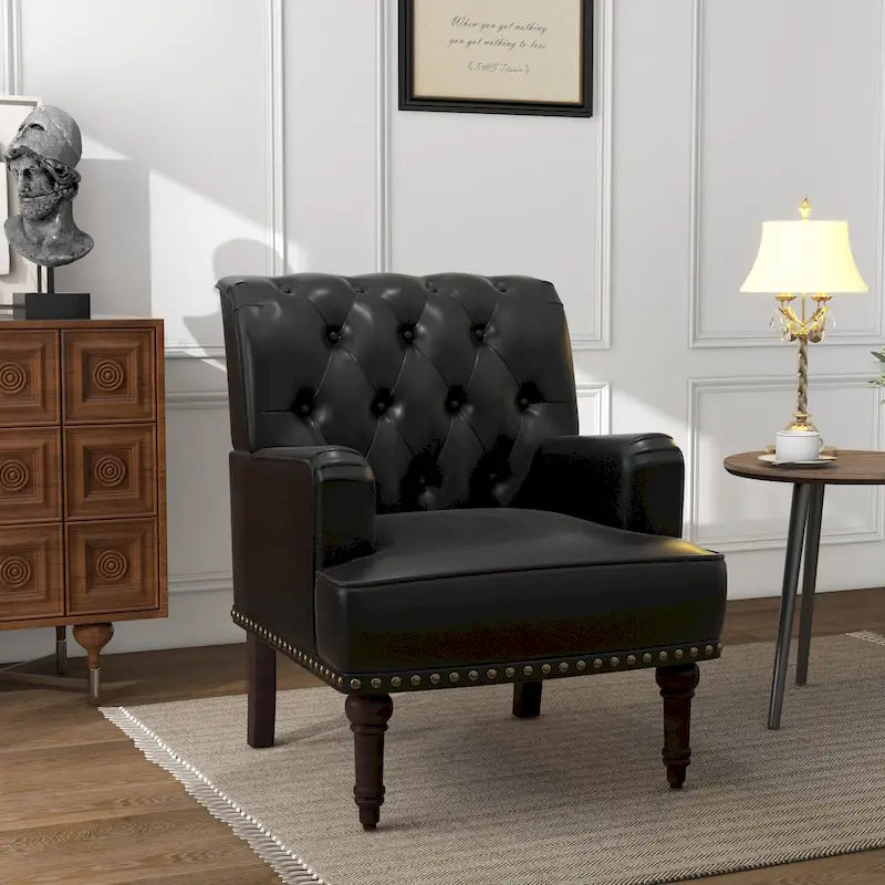 Fauteuils d'appoint capitonnés en similicuir végan avec garniture cloutée