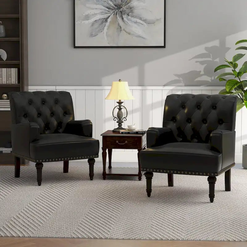 Fauteuils d'appoint capitonnés en similicuir végan avec garniture cloutée