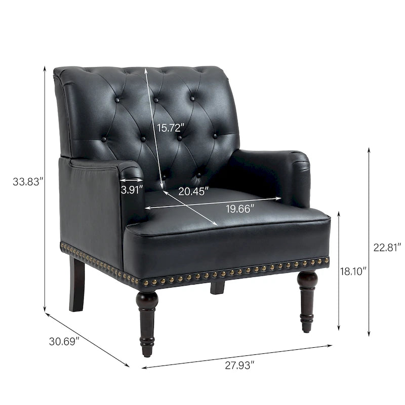 Fauteuils d'appoint capitonnés en similicuir végan avec garniture cloutée