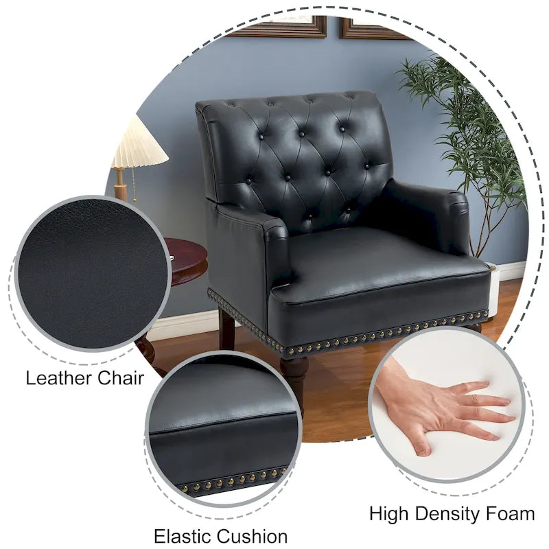 Fauteuils d'appoint capitonnés en similicuir végan avec garniture cloutée