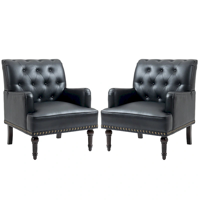 Fauteuils d'appoint capitonnés en similicuir végan avec garniture cloutée