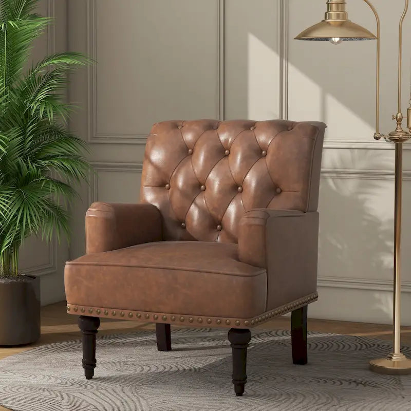 Fauteuils d'appoint capitonnés en similicuir végan avec garniture cloutée
