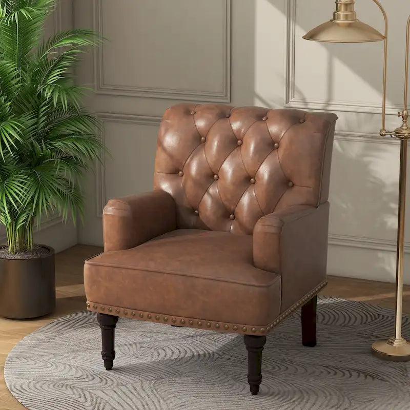 Fauteuils d'appoint capitonnés en similicuir végan avec garniture cloutée