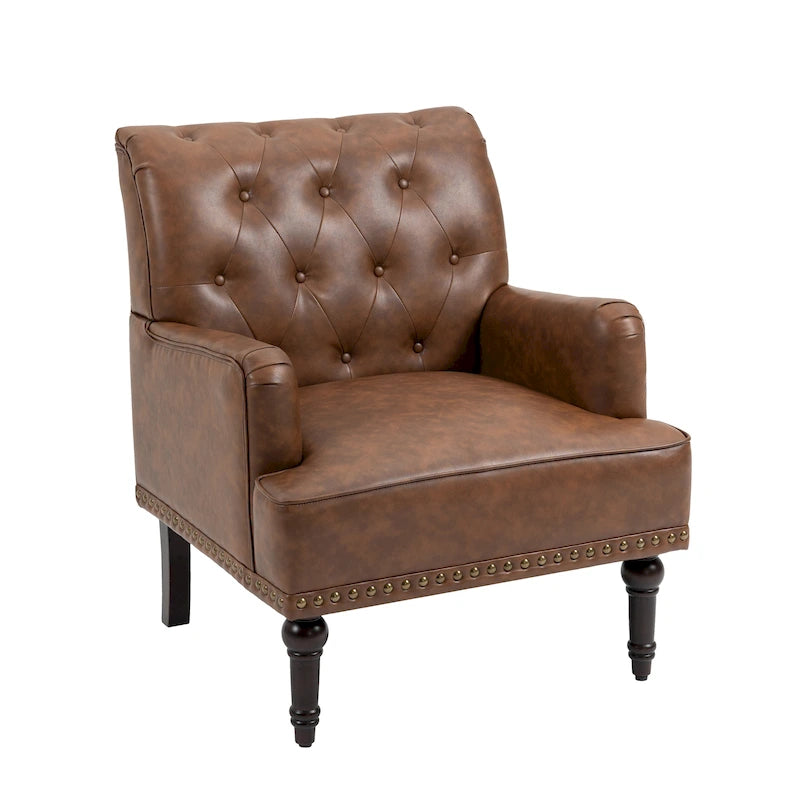 Fauteuils d'appoint capitonnés en similicuir végan avec garniture cloutée