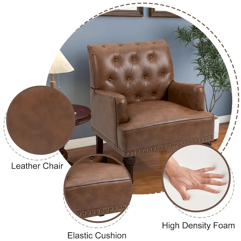 Fauteuils d'appoint capitonnés en similicuir végan avec garniture cloutée
