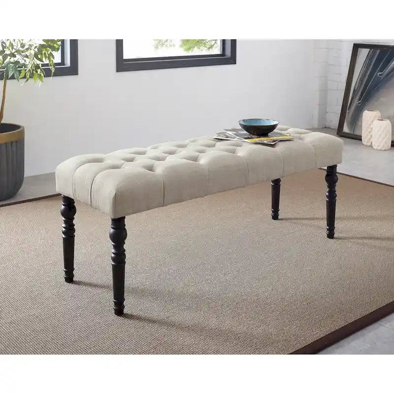 Banc de salle à manger Copper Grove Sens en tissu capitonné beige avec pieds tournés