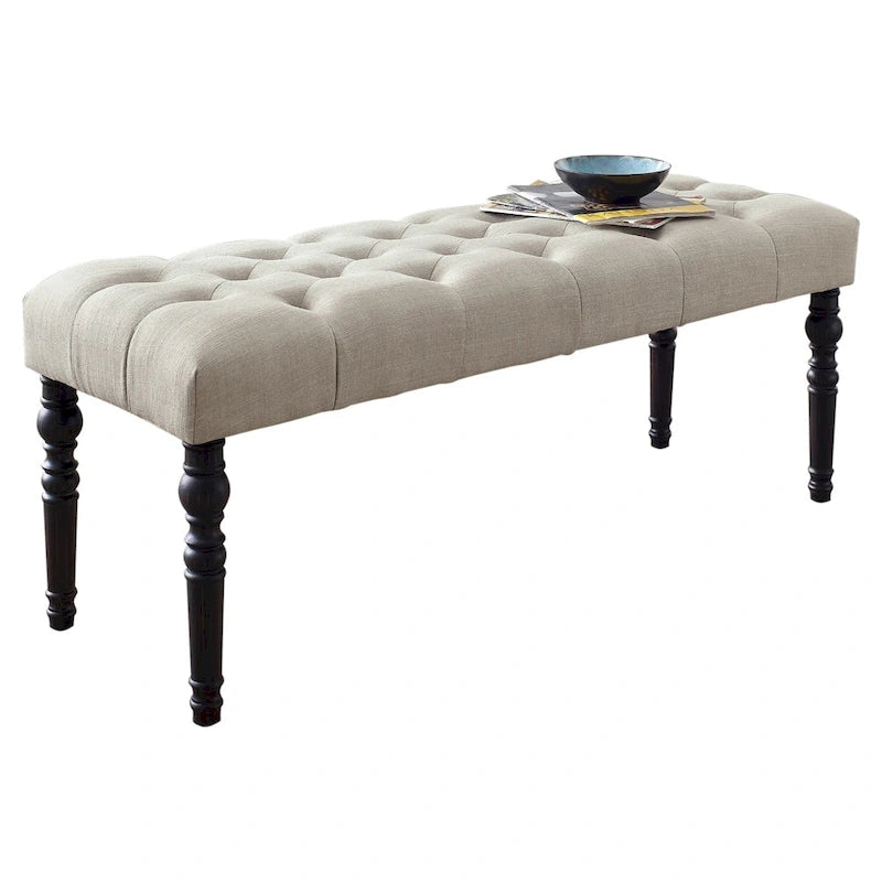 Banc de salle à manger Copper Grove Sens en tissu capitonné beige avec pieds tournés