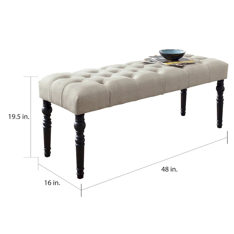 Banc de salle à manger Copper Grove Sens en tissu capitonné beige avec pieds tournés