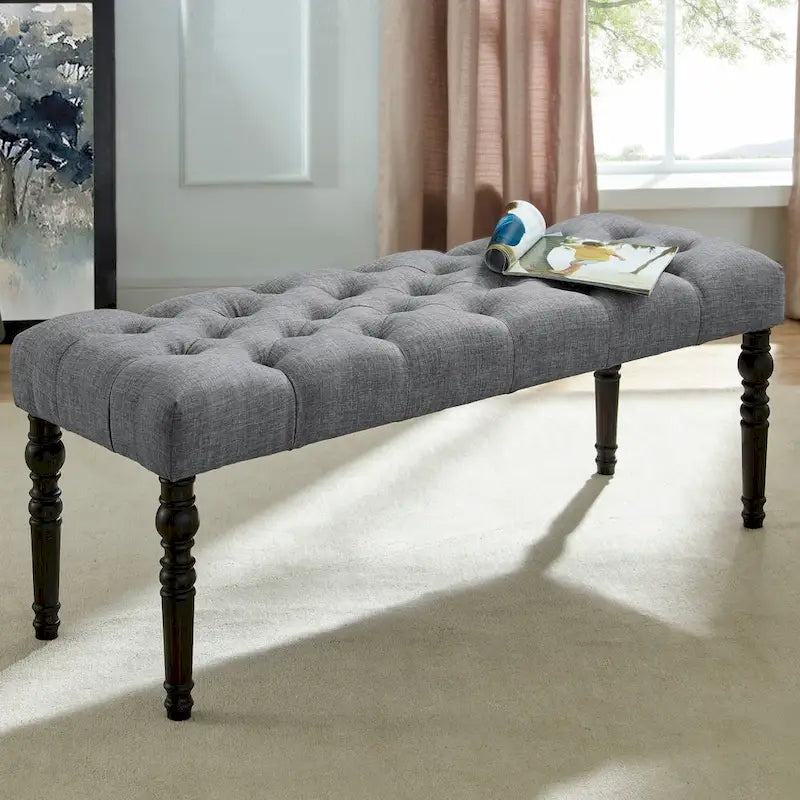 Banc de salle à manger Copper Grove Sens en tissu capitonné beige avec pieds tournés