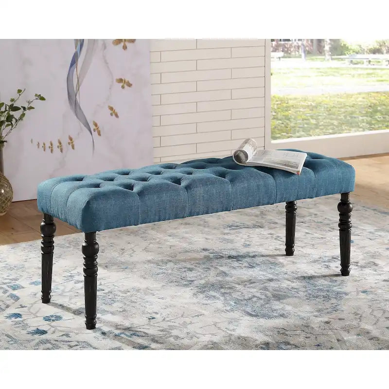 Banc de salle à manger Copper Grove Sens en tissu capitonné beige avec pieds tournés