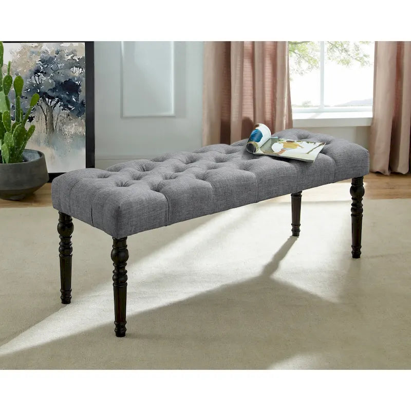 Banc de salle à manger Copper Grove Sens en tissu capitonné beige avec pieds tournés