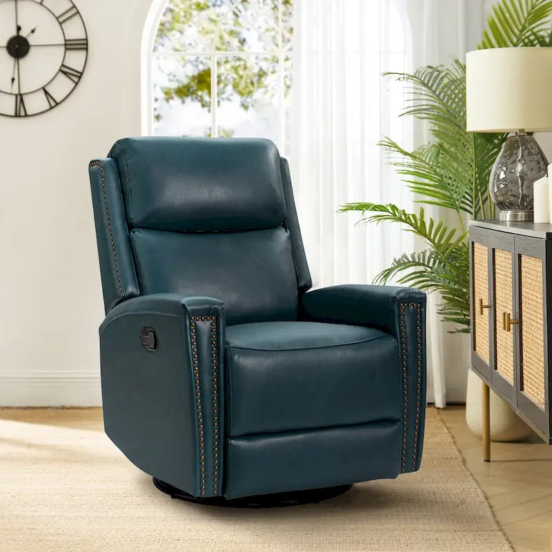 Fauteuil inclinable pivotant à bascule Fiacro 30,31 pouces de large, en cuir véritable moderne, avec garnitures cloutées