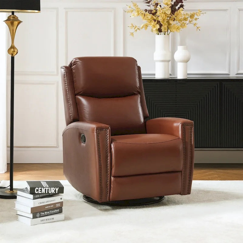 Fauteuil inclinable pivotant à bascule Fiacro 30,31 pouces de large, en cuir véritable moderne, avec garnitures cloutées
