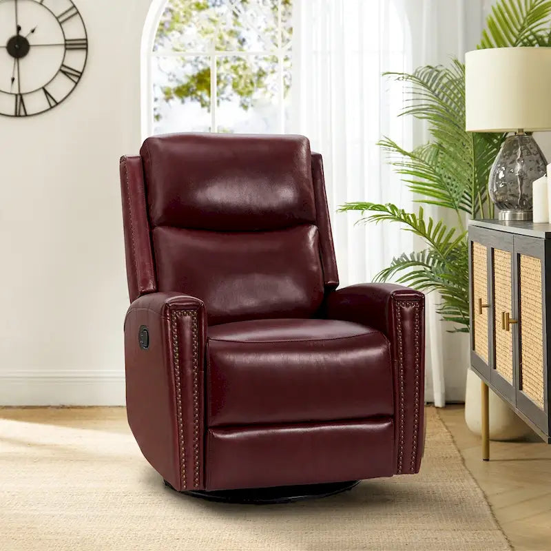 Fauteuil inclinable pivotant à bascule Fiacro 30,31 pouces de large, en cuir véritable moderne, avec garnitures cloutées