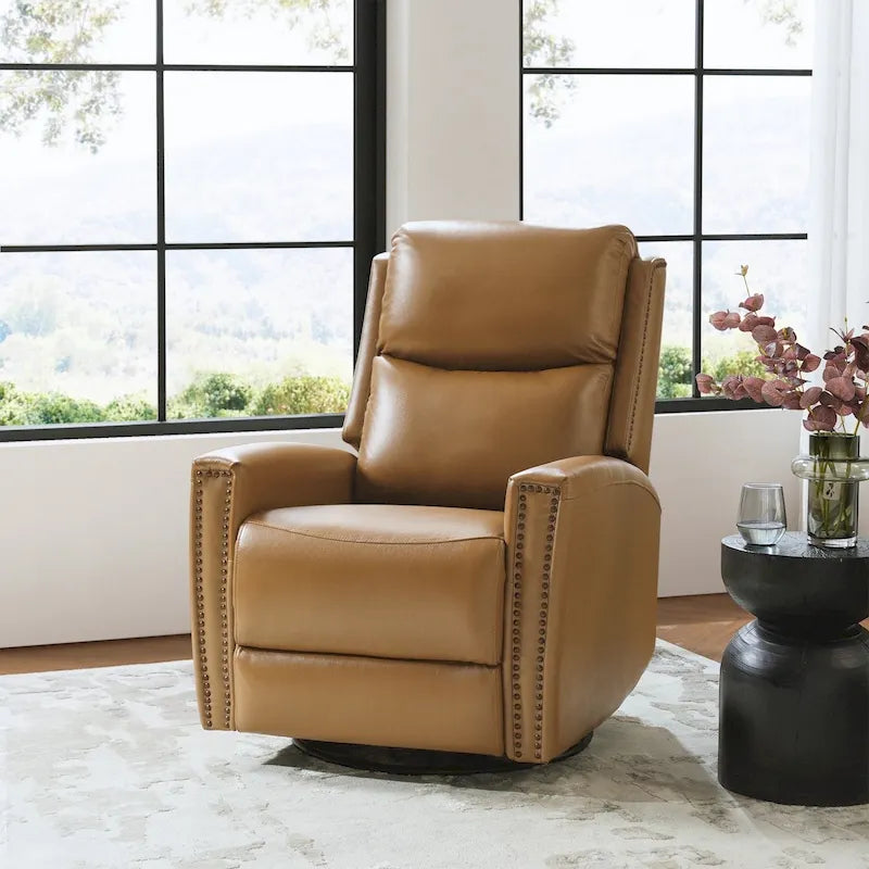 Fauteuil inclinable pivotant à bascule Fiacro 30,31 pouces de large, en cuir véritable moderne, avec garnitures cloutées