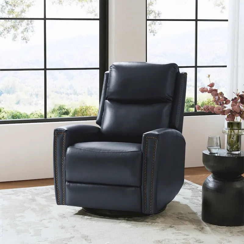 Fauteuil inclinable pivotant à bascule Fiacro 30,31 pouces de large, en cuir véritable moderne, avec garnitures cloutées
