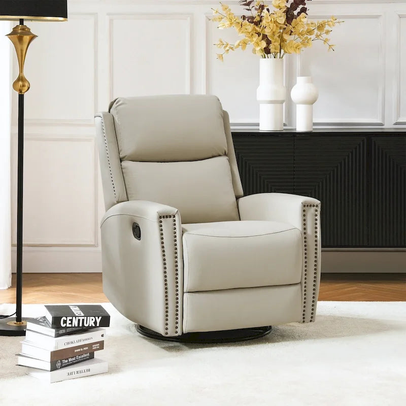 Fauteuil inclinable pivotant à bascule Fiacro 30,31 pouces de large, en cuir véritable moderne, avec garnitures cloutées