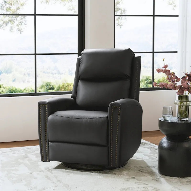 Fauteuil inclinable pivotant à bascule Fiacro 30,31 pouces de large, en cuir véritable moderne, avec garnitures cloutées