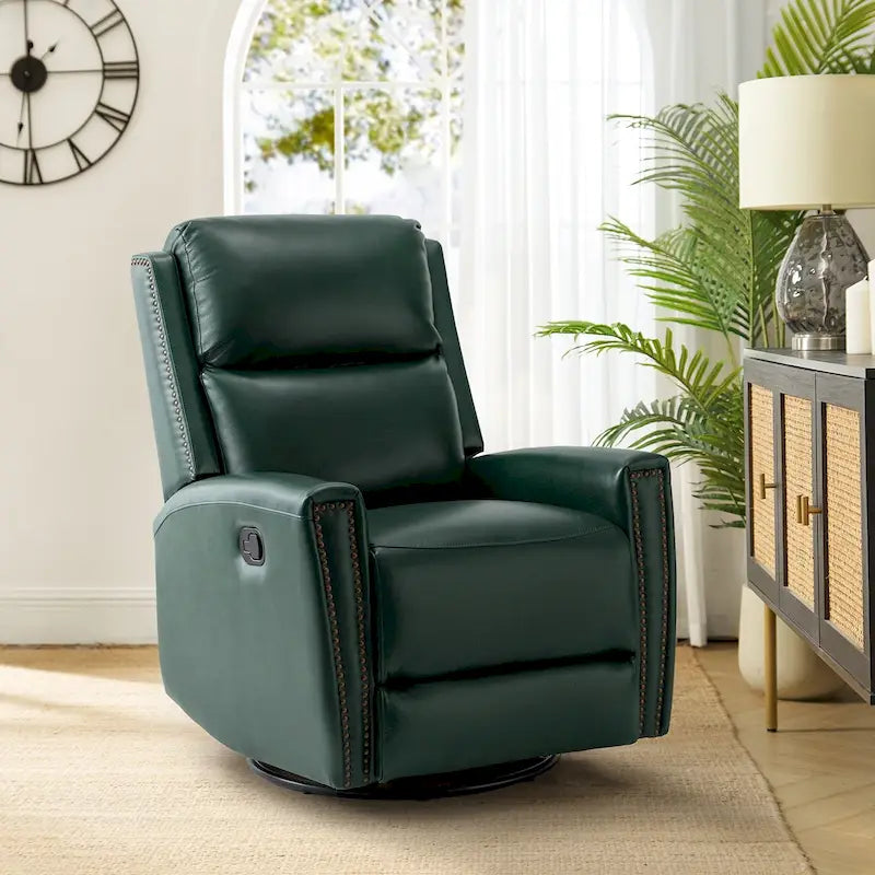 Fauteuil inclinable pivotant à bascule Fiacro 30,31 pouces de large, en cuir véritable moderne, avec garnitures cloutées
