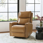 Fiacro 30.31Wide Modern Genuine Leather Wingback Swivel Rocker Recliner with Nailhead Trims