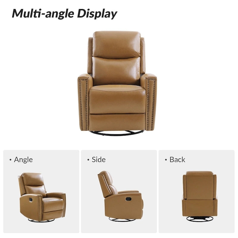 Fauteuil inclinable pivotant à bascule Fiacro 30,31 pouces de large, en cuir véritable moderne, avec garnitures cloutées