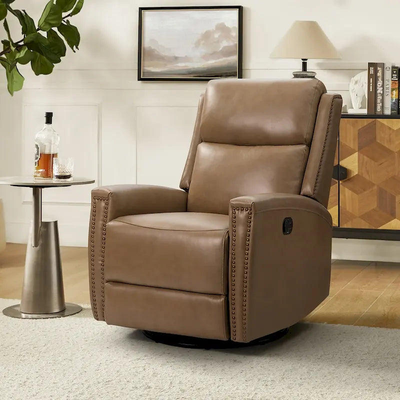 Fauteuil inclinable pivotant à bascule Fiacro 30,31 pouces de large, en cuir véritable moderne, avec garnitures cloutées