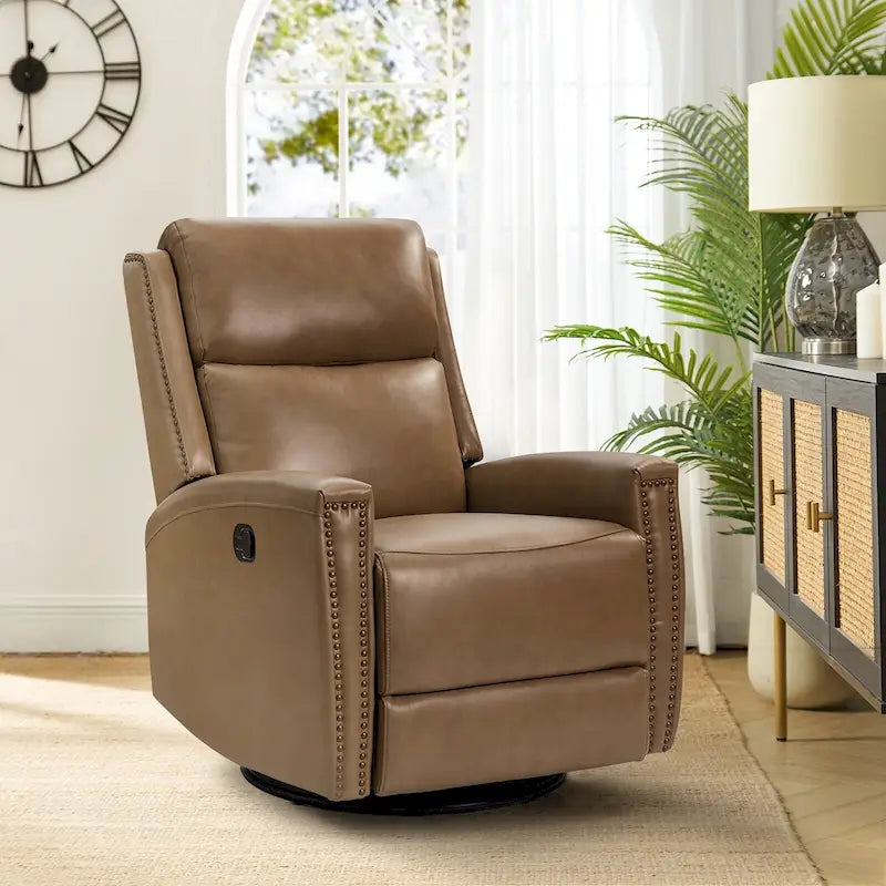 Fauteuil inclinable pivotant à bascule Fiacro 30,31 pouces de large, en cuir véritable moderne, avec garnitures cloutées