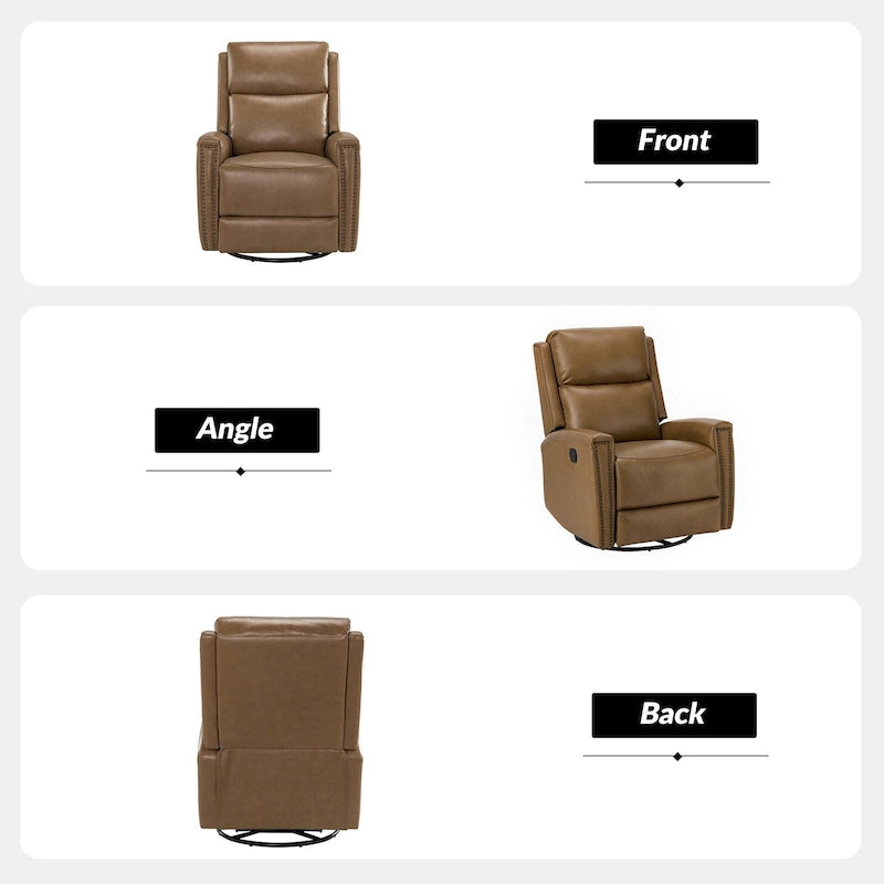 Fauteuil inclinable pivotant à bascule Fiacro 30,31 pouces de large, en cuir véritable moderne, avec garnitures cloutées