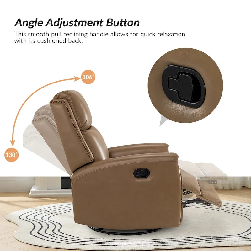 Fauteuil inclinable pivotant à bascule Fiacro 30,31 pouces de large, en cuir véritable moderne, avec garnitures cloutées