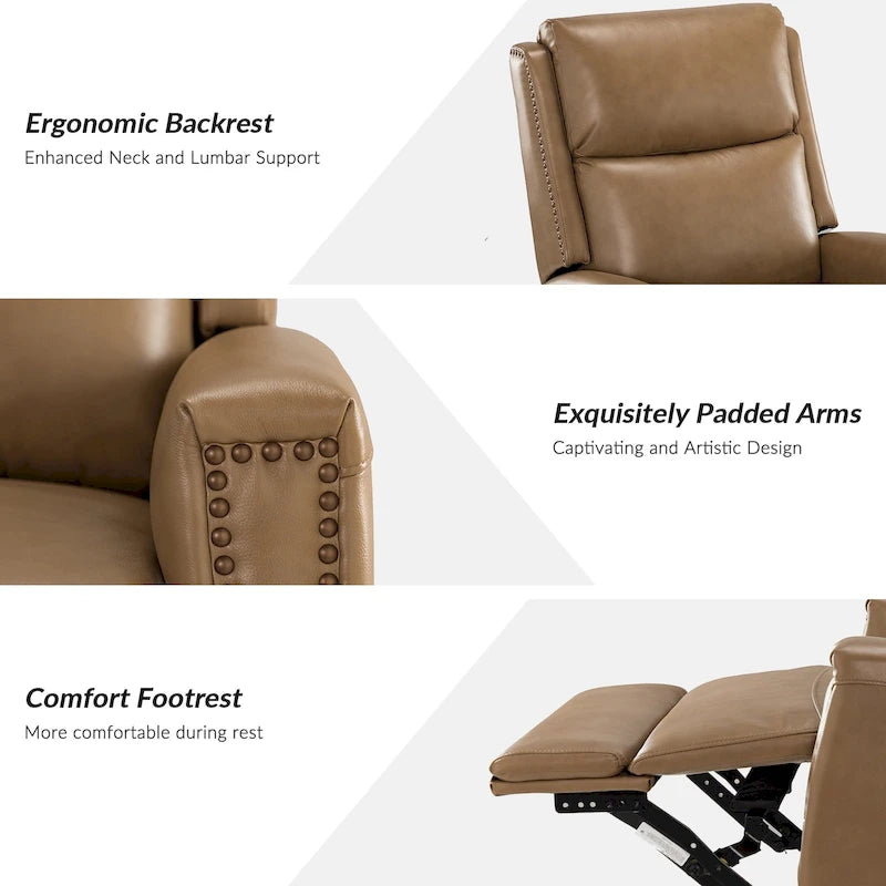 Fauteuil inclinable pivotant à bascule Fiacro 30,31 pouces de large, en cuir véritable moderne, avec garnitures cloutées