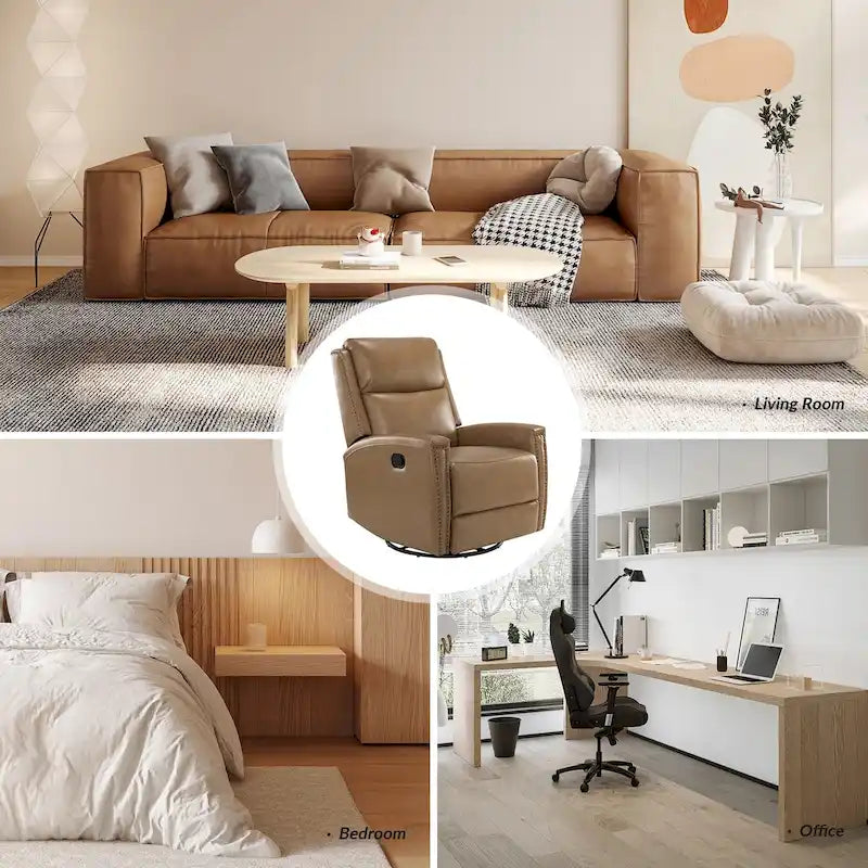 Fauteuil inclinable pivotant à bascule Fiacro 30,31 pouces de large, en cuir véritable moderne, avec garnitures cloutées