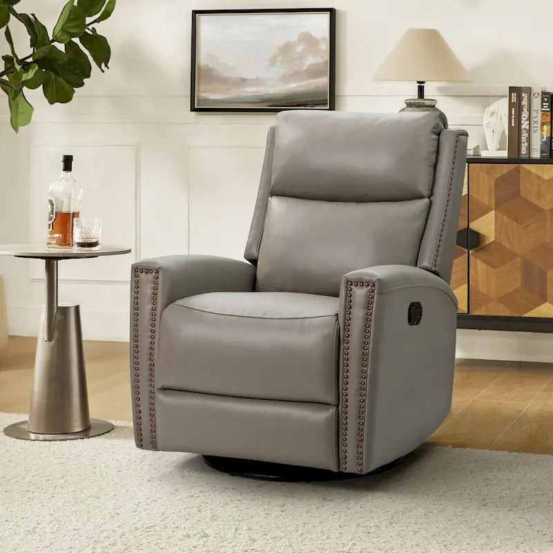 Fauteuil inclinable pivotant à bascule Fiacro 30,31 pouces de large, en cuir véritable moderne, avec garnitures cloutées