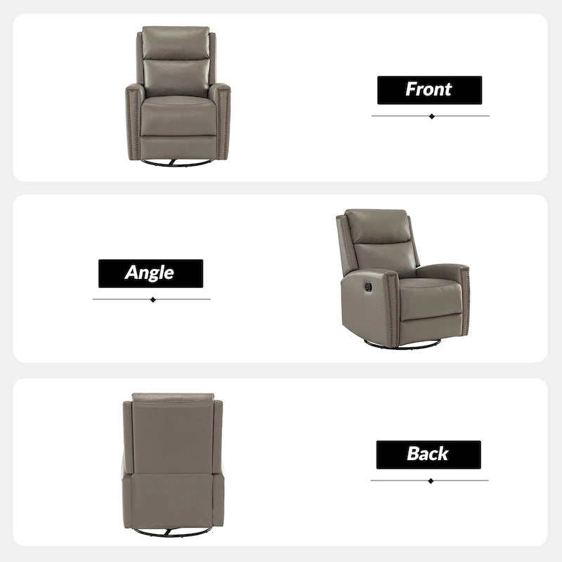 Fauteuil inclinable pivotant à bascule Fiacro 30,31 pouces de large, en cuir véritable moderne, avec garnitures cloutées