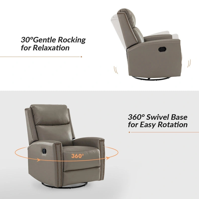 Fauteuil inclinable pivotant à bascule Fiacro 30,31 pouces de large, en cuir véritable moderne, avec garnitures cloutées
