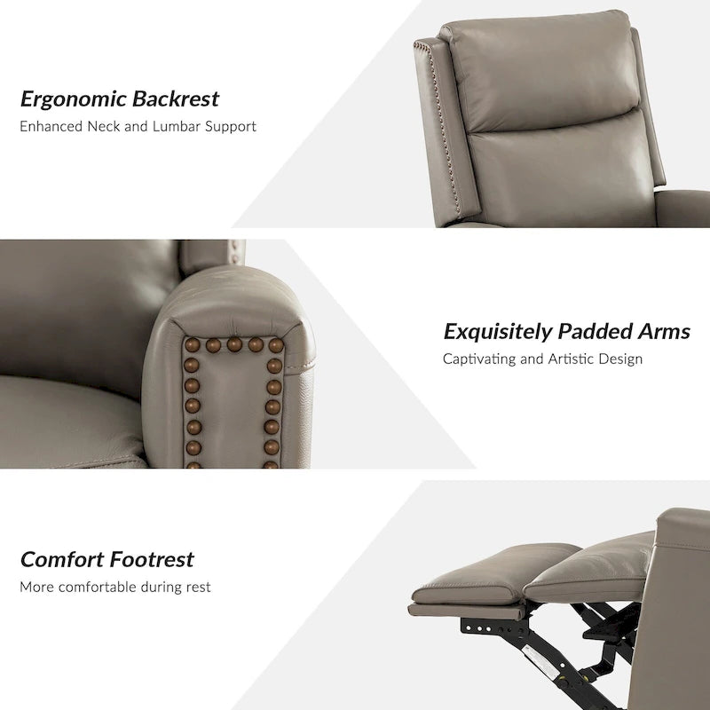 Fauteuil inclinable pivotant à bascule Fiacro 30,31 pouces de large, en cuir véritable moderne, avec garnitures cloutées
