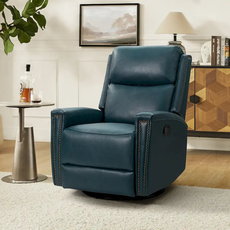 Fauteuil inclinable pivotant à bascule Fiacro 30,31 pouces de large, en cuir véritable moderne, avec garnitures cloutées