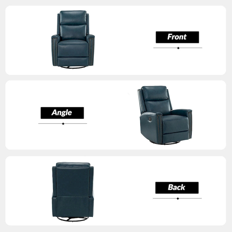 Fauteuil inclinable pivotant à bascule Fiacro 30,31 pouces de large, en cuir véritable moderne, avec garnitures cloutées