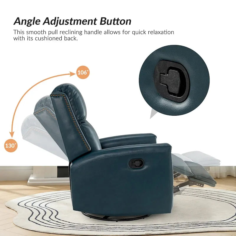 Fauteuil inclinable pivotant à bascule Fiacro 30,31 pouces de large, en cuir véritable moderne, avec garnitures cloutées