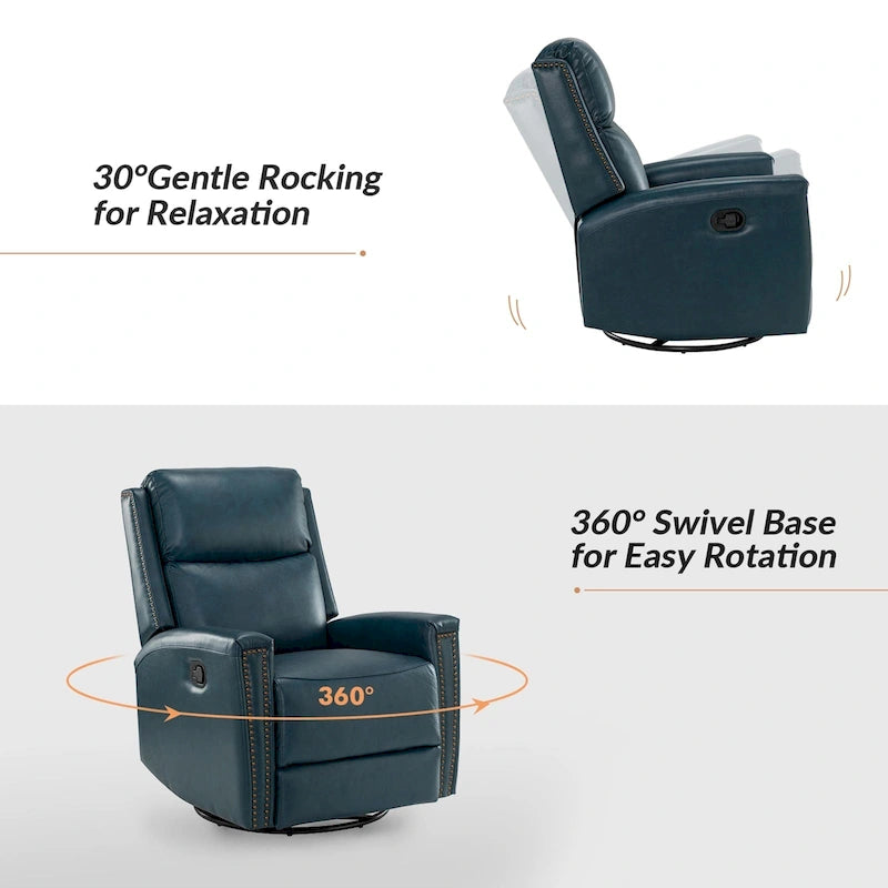 Fauteuil inclinable pivotant à bascule Fiacro 30,31 pouces de large, en cuir véritable moderne, avec garnitures cloutées