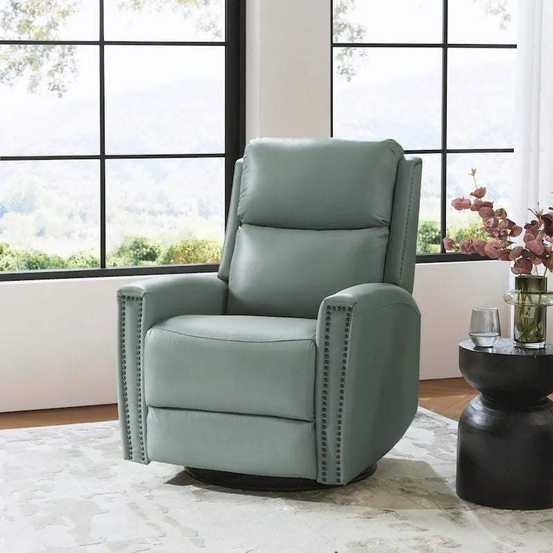 Fauteuil inclinable pivotant à bascule Fiacro 30,31 pouces de large, en cuir véritable moderne, avec garnitures cloutées