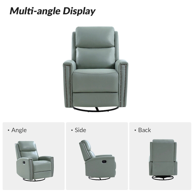 Fauteuil inclinable pivotant à bascule Fiacro 30,31 pouces de large, en cuir véritable moderne, avec garnitures cloutées