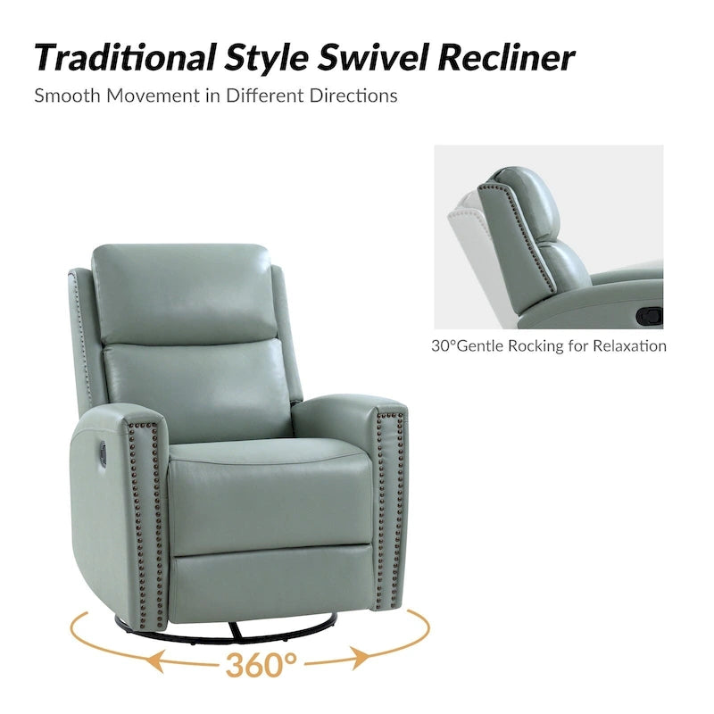 Fauteuil inclinable pivotant à bascule Fiacro 30,31 pouces de large, en cuir véritable moderne, avec garnitures cloutées